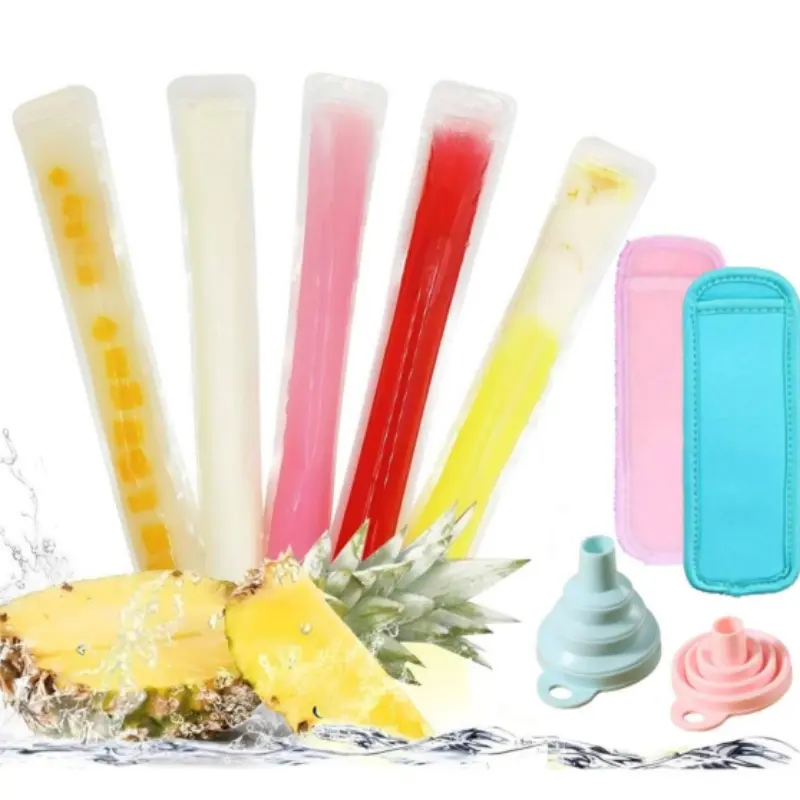 100pcs BPA-Free High-Quality Silicone Disposable Ice Popsicle Mold Bags, 11in-Long 2in-Wide Freezer Tubes with Zip Seals & Tear Resistance, Kitchen Utensils with Funnel for Healthy Snacks, Camping Use, Zip Seal