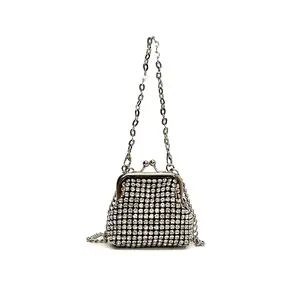 Trendy Rhinestone Kiss Lock Crossbody Bag For Girls Cute Punk Fashion Evening Shoulder Purse With Detachable Metal Chain Strap Ideal For Parties And Outings Small Super Mini Bag! The practicality of accessory bag hanging decoration bag is v Handbag Casual