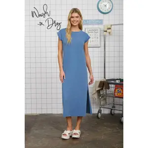 Blu Pepper Short Sleeve Side Slit Knit T Shirt Dress