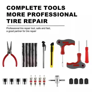Tire repair tool kit, an industrial-grade manual tool set, suitable for universal tire repair tools for cars, motorcycles, trucks, tractors and trailers. Metal tools, portable storage bag. Durable and sturdy material, essential for car maintenance