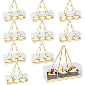 20 count Clear Cupcake Boxes with Handle Mother's Day Cupcake Container Transparent Bakery Cake Boxes Plastic Cake Carrier Baked Dessert Box for Wedding Party Favor (B-)