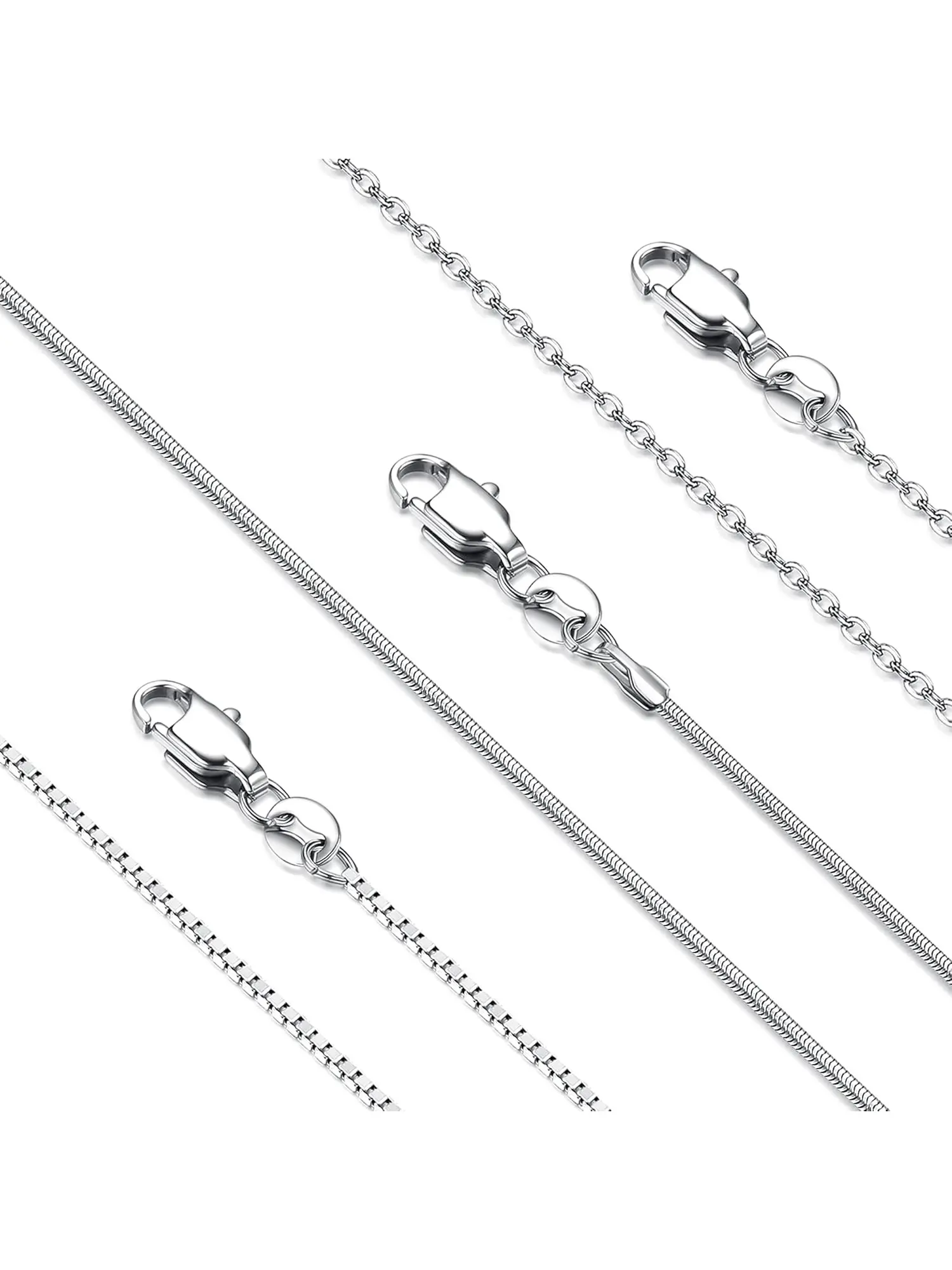 3Pcs Stainless Steel Necklace Chain for Women Men 1mm Thin Dainty Silver Chain Necklace Snake Box Cable Chains Necklaces Sturdy Long Lobster Clasp Silver Tone Chains Minimalist Chain Necklace Fashion Accessory Necklace