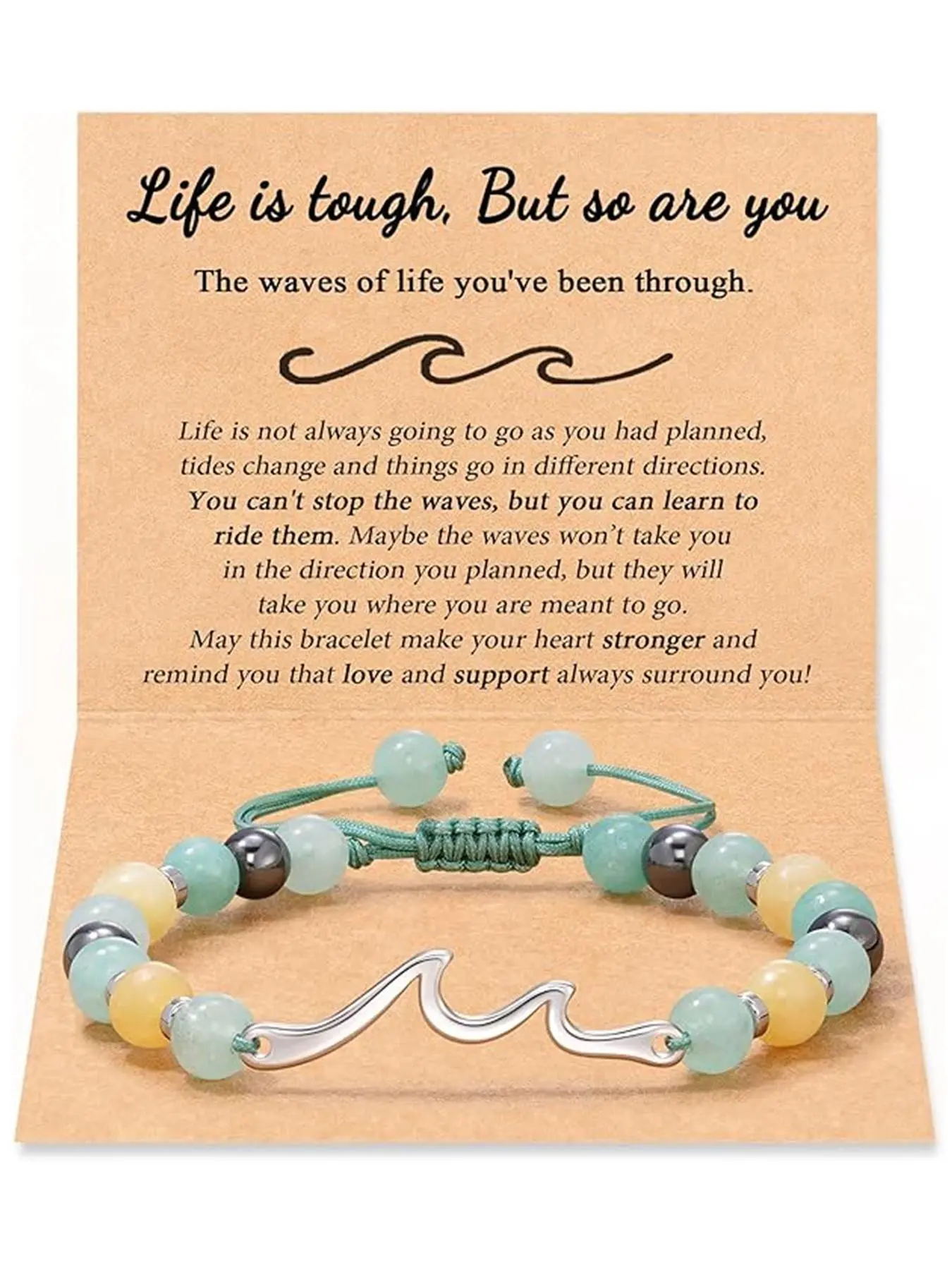 Wave Charm Beaded Bracelet with Greeting Card, Adjustable Bracelet for Women & Men, Fashion Jewelry for Party, Daily Decor, Trendy All-match & Exquisite Jewelry for Birthday Gift