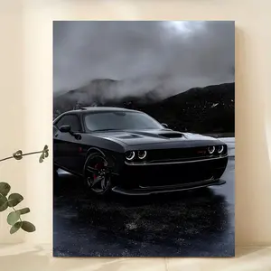 1 Piece/Set Frameless Canvas Painting Print Poster,Classic Realism Vehicle Pop Art,Dodge Challenger SRT Hellcat,Perfect Ideal Gift for American Muscle Car Lovers,Bedroom,Study,Office,Living Room,Indoor,Dorm Hallway,Kitchen,Mural,Wall Decoration,Room Decor