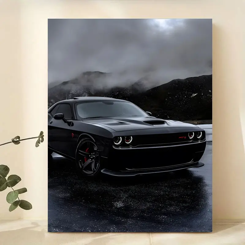 1 Piece/Set Frameless Canvas Painting Print Poster,Classic Realism, Artistic Vehicle Pop Art,Dodge Challenger SRT Hellcat,Ideal Gift for American Muscle Car Lovers,Bedroom,Study,Office,Living Room,Indoor,Mural,Wall Decoration,Room Decor