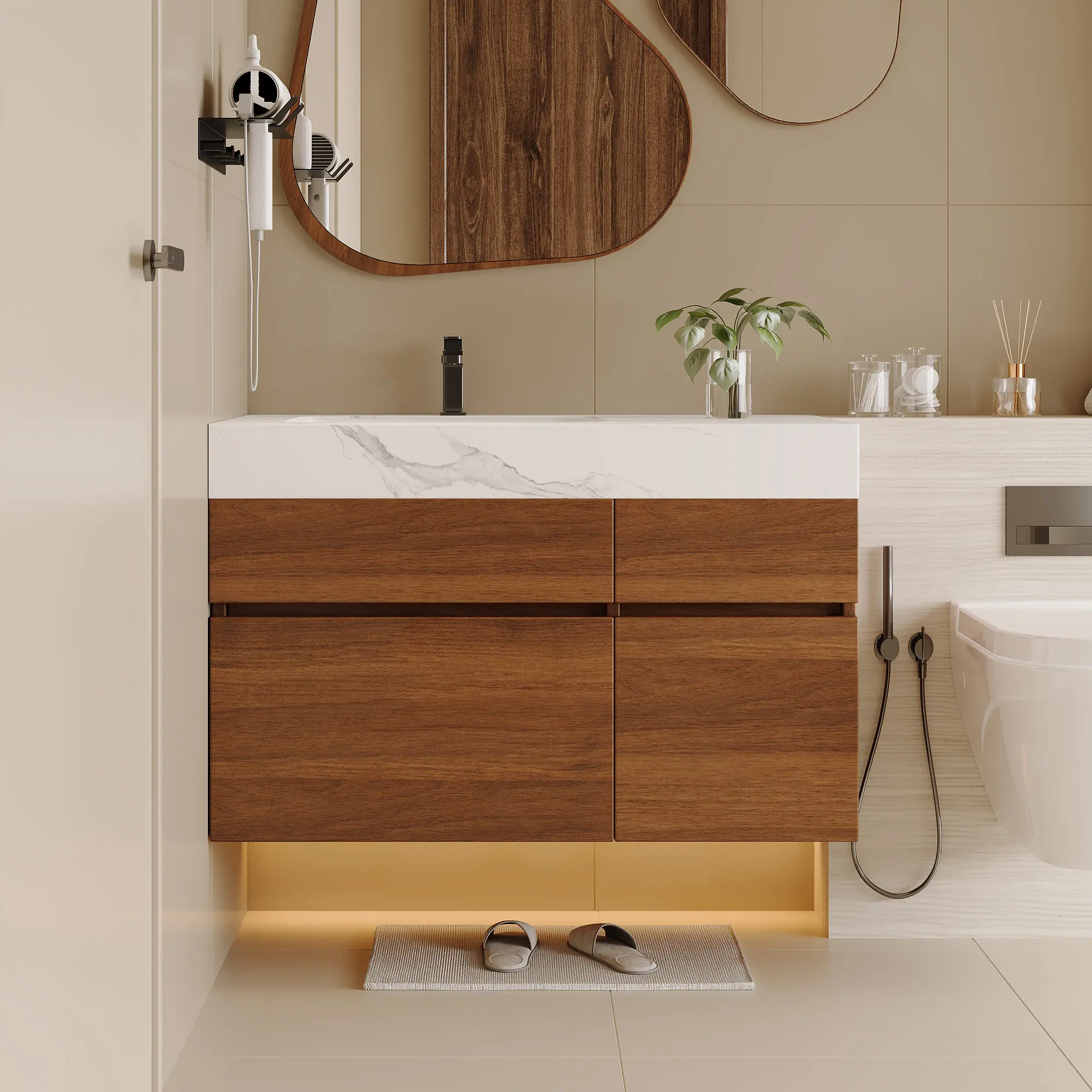 36-Inch Wall-Mounted Modern Bathroom Vanity with Sintered Stone Top and Ceramic Sink, Soft-Close Door, White