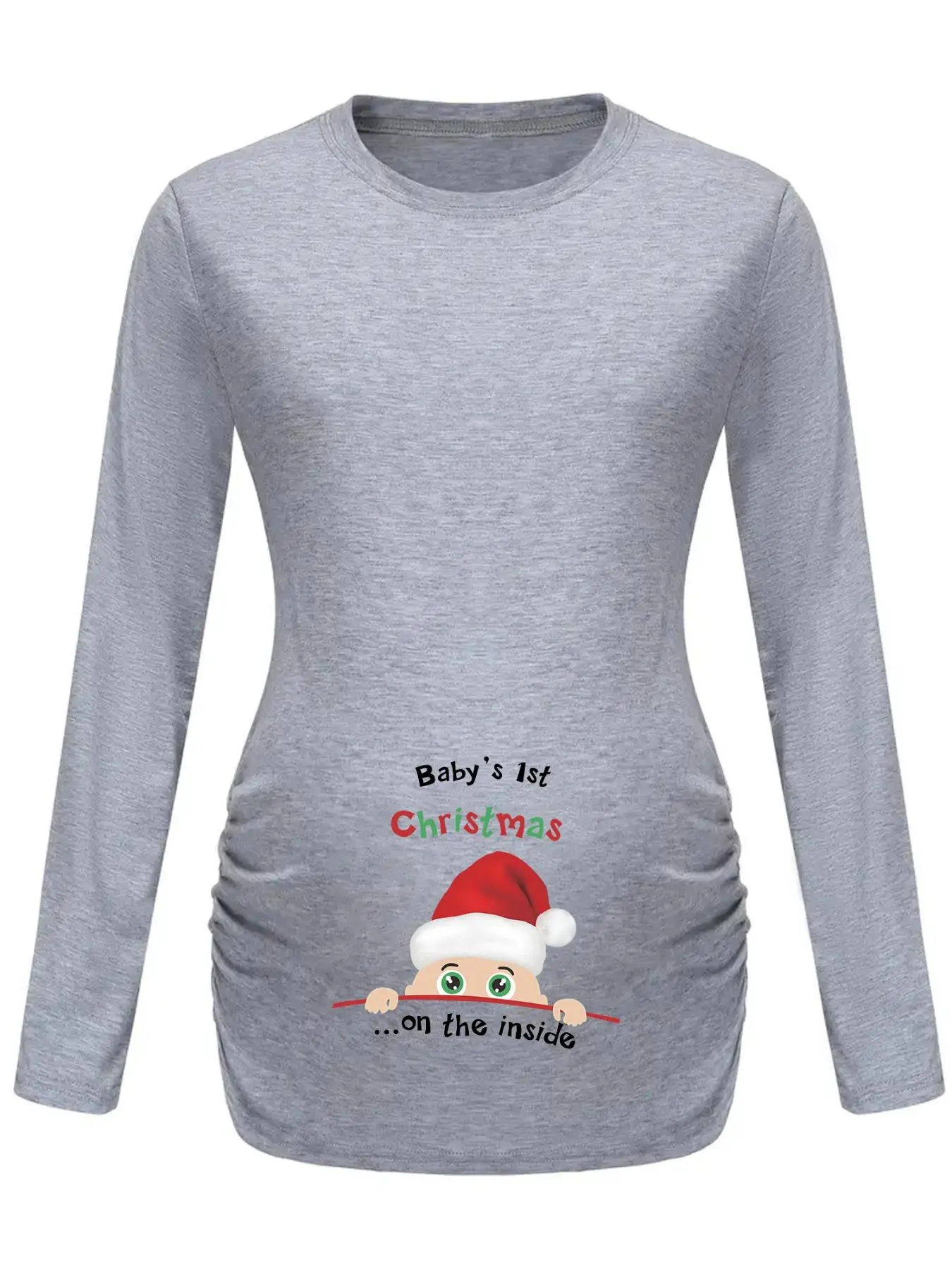 Women's Christmas Themed Graphic Print Round Neck Tee, Casual Long Sleeve Crew Neck T-shirt for Daily Wear, Maternity Clothes for All Seasons