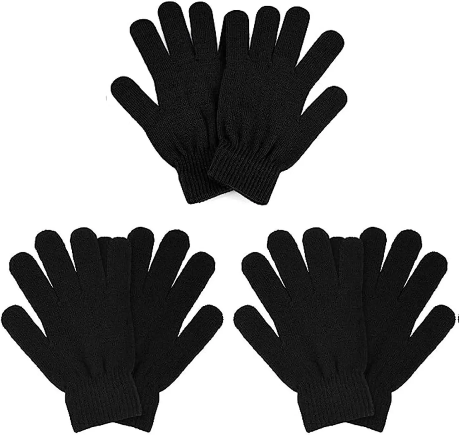 3 Pairs Winter Magic Gloves Adults Warm Stretchy Unisex Black Gloves One Size Fits Most Men Women Teens Magic Knit Gloves