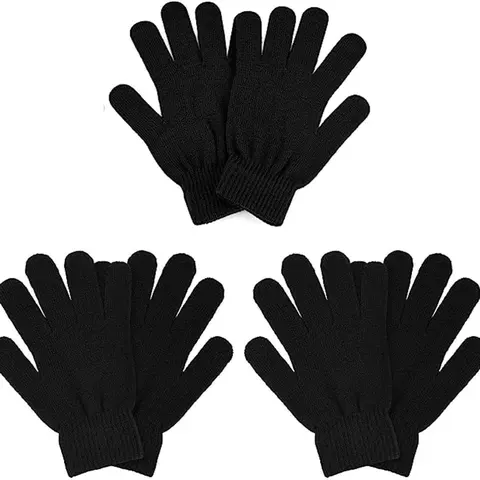 3 Pairs Winter Magic Gloves Adults Warm Stretchy Unisex Black Gloves One Size Fits Most Men Women Teens Magic Knit Gloves