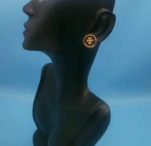 Kira Circle Stud Enameled Tory Burch Logo Earrings Signature Brand New