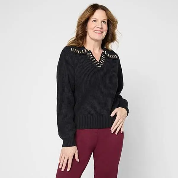 G by Giuliana Rhinestone Collar Pullover Sweater