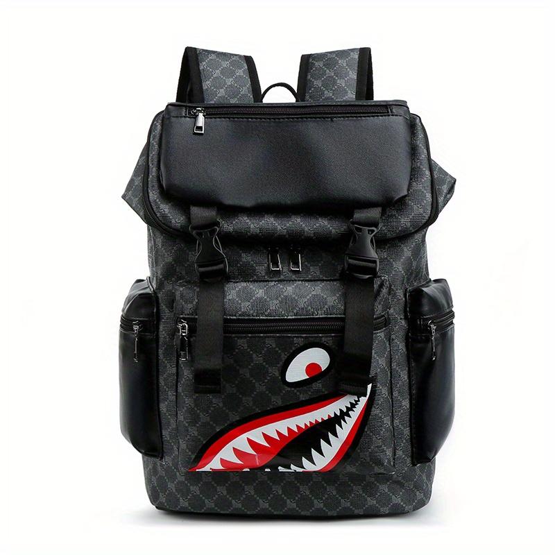 Shark Mouth Backpack PU Leather Laptop Bag for College Travel 2025 Dry Clean Unisex Multi-Functional Large Capacity Youth Unisex2025