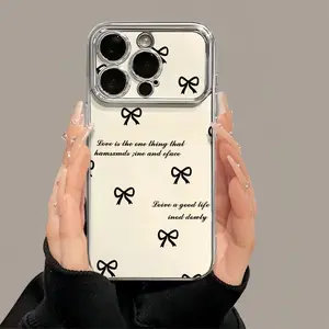 Black Bowknot Phone Case – Electroplated Soft Silicone Cover with Inspirational Quote for iPhone X - iPhone 17 Pro Max