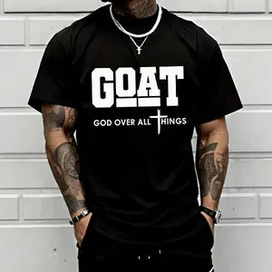 Men GOAT God Over All Graphic T Shirt 100% Cotton Loose Streetwear Short Sleeve Round Neck Trendy Christian Faith Casual Daily Top