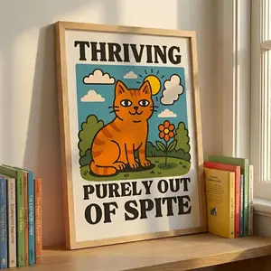 Thriving Out of Spite Cat Poster: Funny Motivational Wall Art D