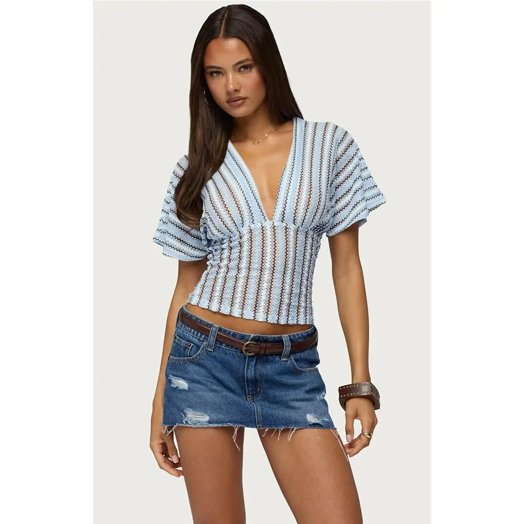 Edikted Women's Alwyn Flutter Crochet Zigzag Top