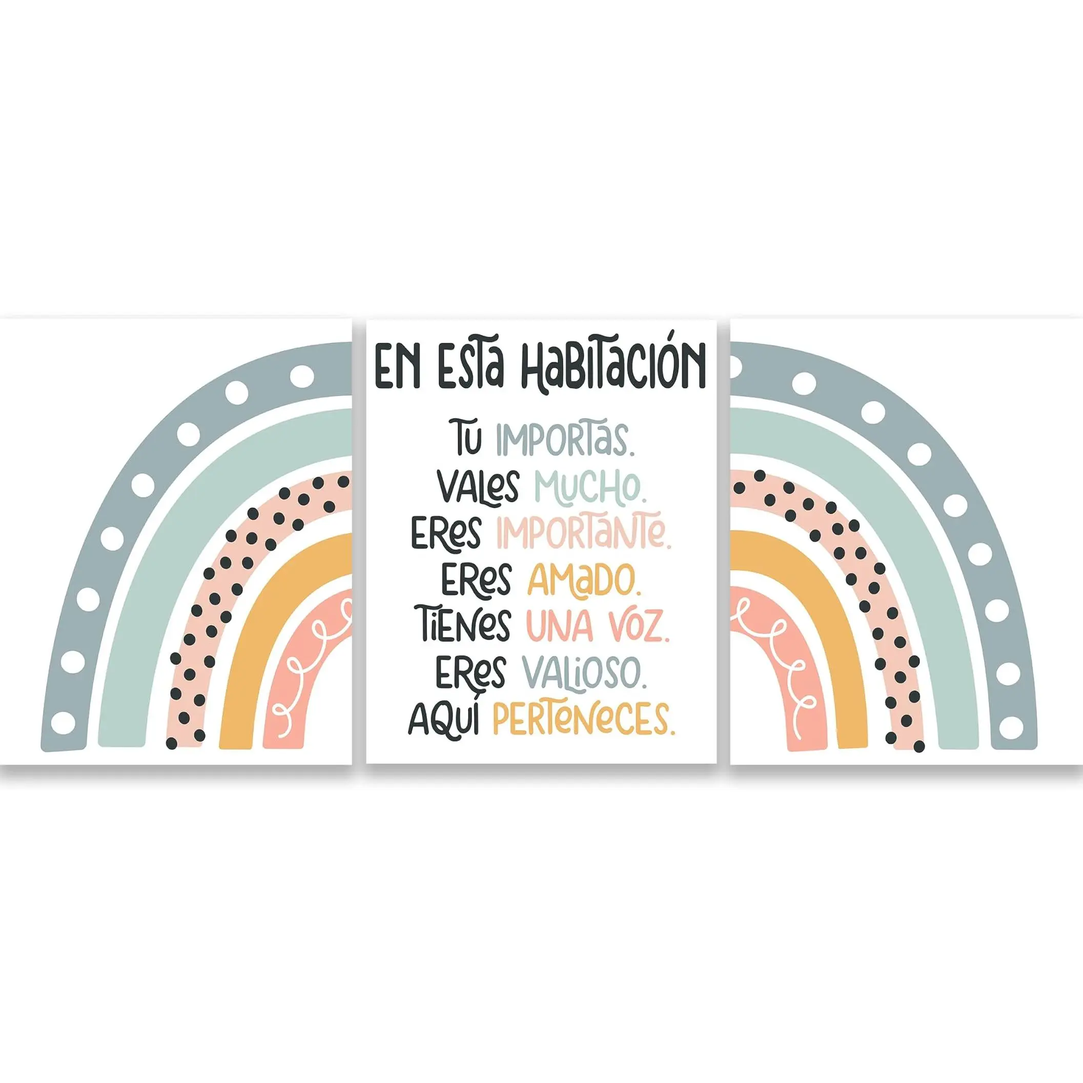 HoneyKICK Boho Rainbow Dual-Language Spanish Bilingual Educational Posters, 11x14 3-Poster Set for Classroom Bulletin Board, Teacher Gifts (School & Office Educational Supplies), Motivation