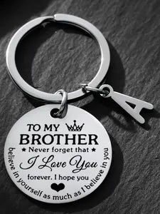 Engraved Inspirational Keychain for Brother, Stainless Steel Initial a Key Ring, Perfect Gift for Birthday, Christmas, Graduation