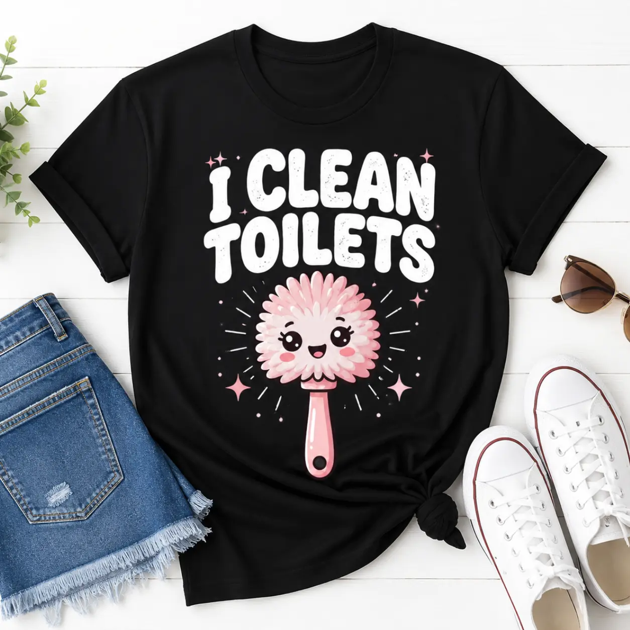 Funny Janitor Shirt, I Clean Toilets Tee, Custodian Gift, Housekeeper Top, Cleaning Crew Apparel, Kawaii Maid Gag Gift