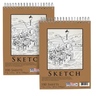 9"x12" Top Spiral Bound Sketch Book, 2 Pack, 100 Sheets Each, 60lb (100gsm), Acid-Free, Artist Sketchbook, Drawing Pad for Adults & Students