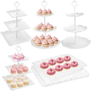 10-Piece White Cake Stand Set 4-Tier Cupcake Tower 6 Dessert Plates Suitable for Weddings Baby Showers Tea Parties Plastic Fruit Decoration#Party Display Stand#Dessert Stand#Wedding Decoration