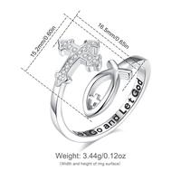 Silver Jesus Cross Fish Ring With CZ