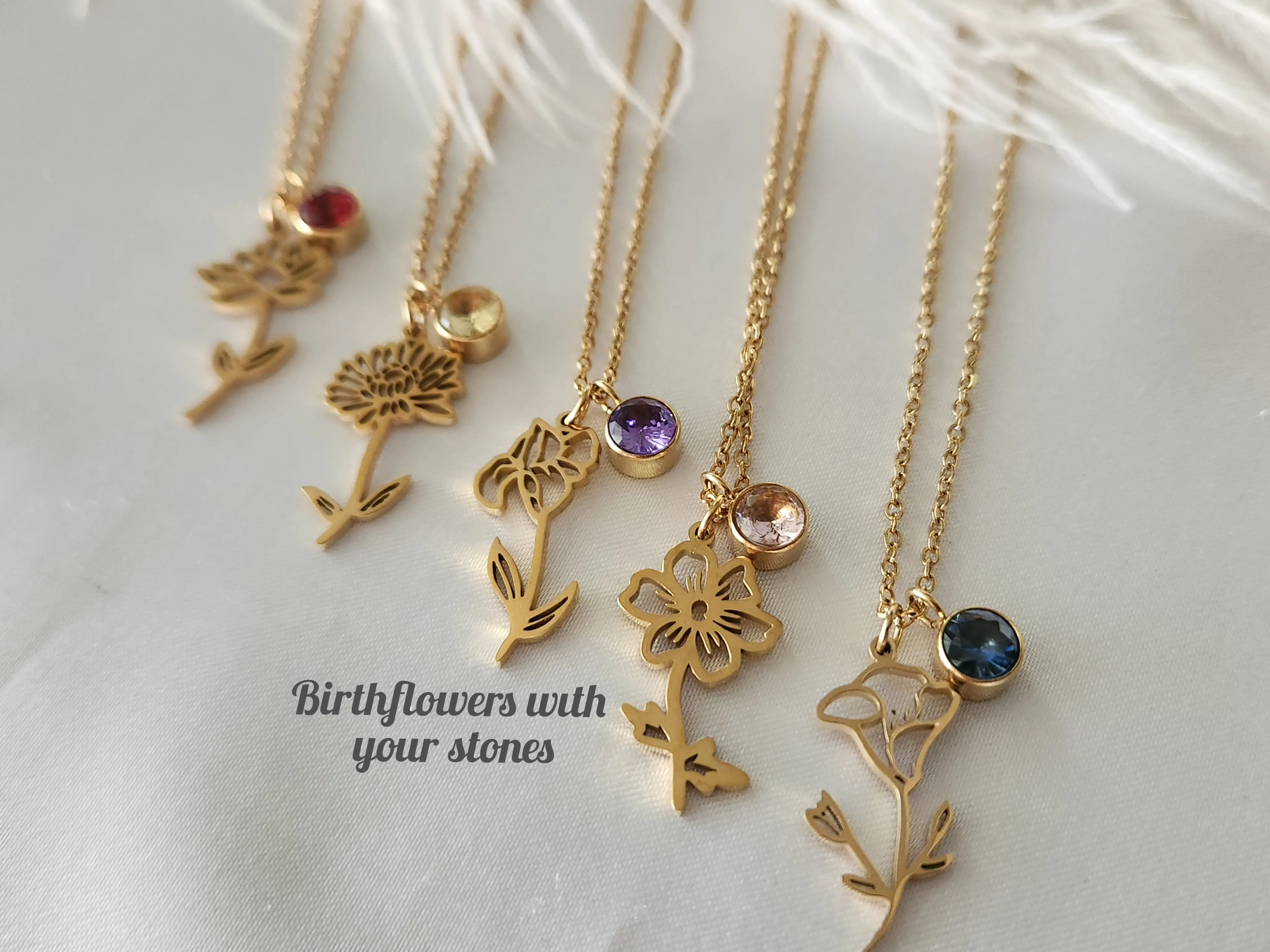 Gold Filled Birthflower Necklace With Birthstone Elegant Design Versatile Wear For Any Occasion Includes Birthstone Perfect Gift