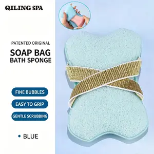 Exfoliating Shower Soap Pocket Sponge, Reusable Soap Saver Storage Bag with Hand Strap, Soft Foam Bath Scrubber Sponge for Removing Dead Skin & Deep Body Cleansing