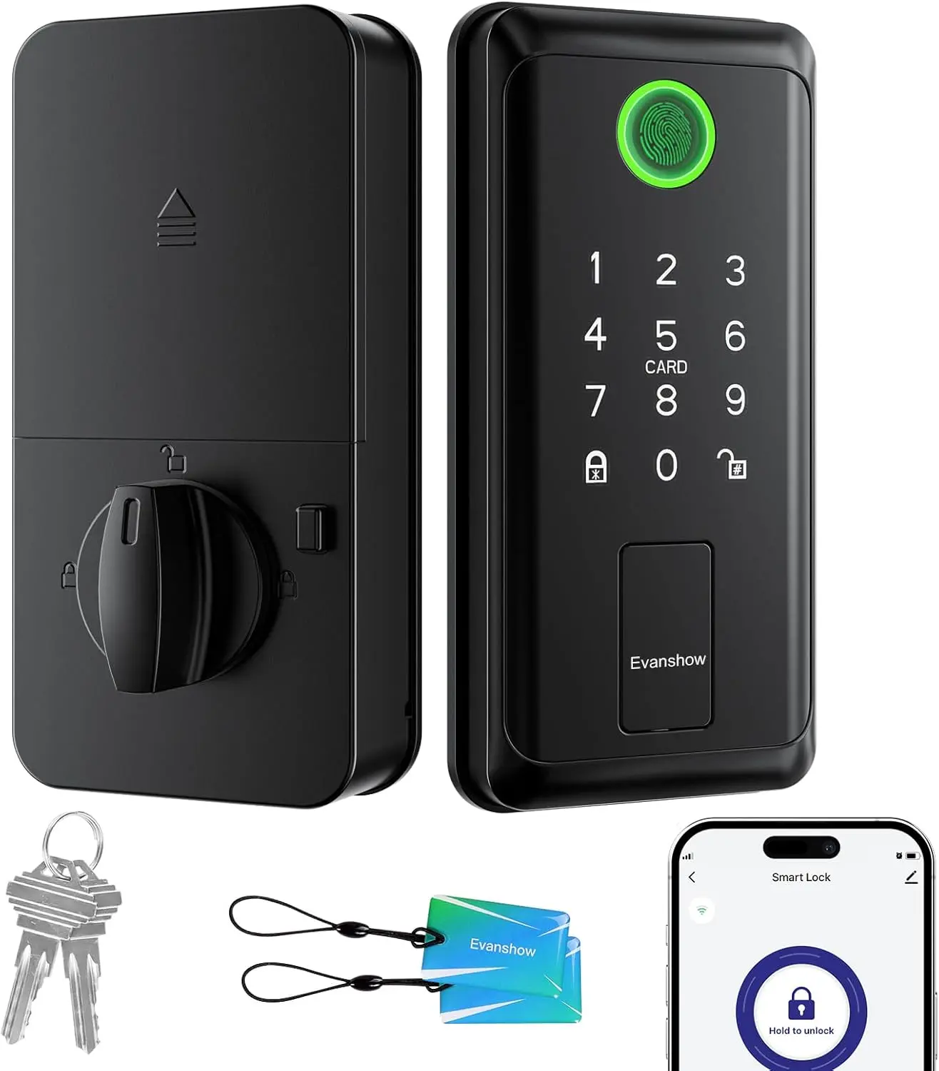 Evanshow Keyless Entry Door Lock,Smart Keyless Entry Door Lock, Fingerprint Smart Locks for Front Door,Smart Deadbolt Lock, Built-in Wi-Fi APP Control-Passcode Remotely, Easy Installation