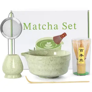 Matcha Whisk Set - 5PCS Matcha Set Includes 17OZ Matcha Bowl with Spout, Bamboo Chasen Whisk with Ceramic Holder, Matcha Scoop and Stainless Sifter, Matcha Kit for Ceremony, Gift for Matcha Lovers