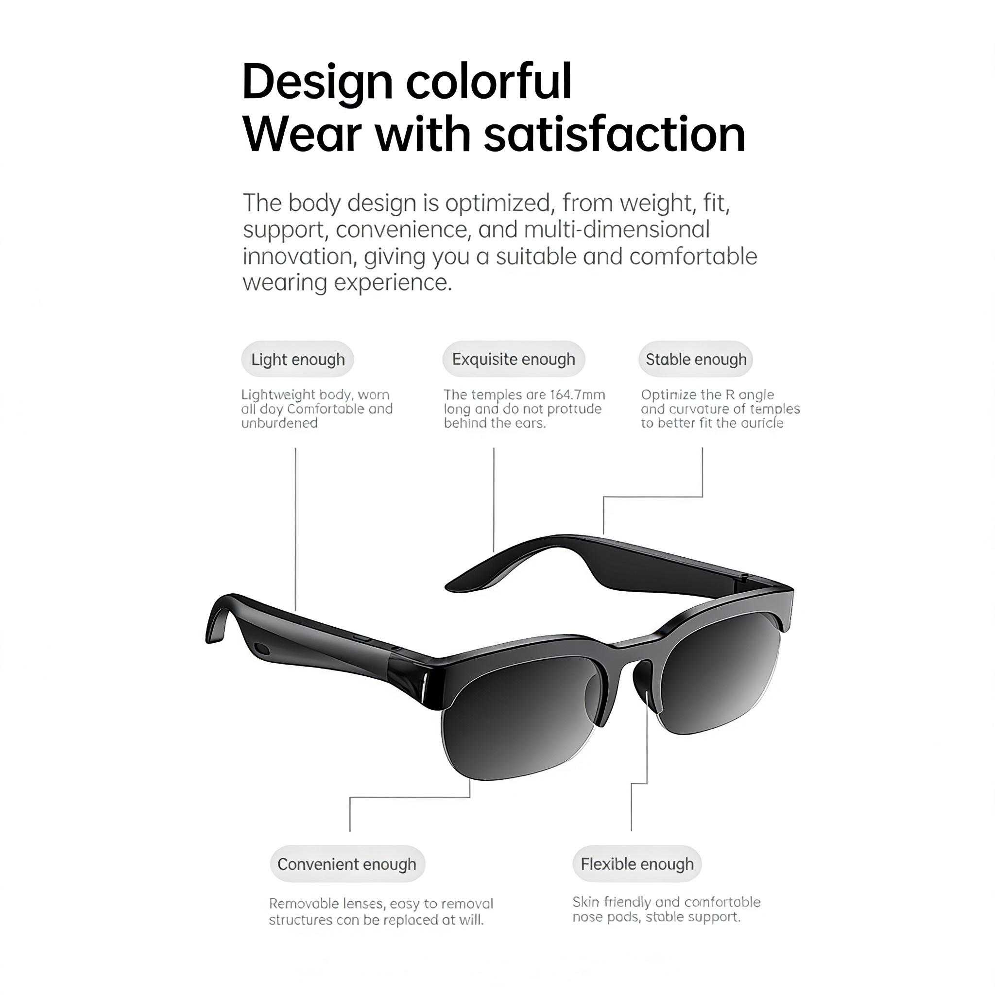 2026 Latest Smart Audio Glasses with Bluetooth, Open-Ear Speakers, Music & Hands-Free Calls, AI Voice Assistant,Translation for 164+ Languages Lightweight Wearable Tech Glasses for Men & Women