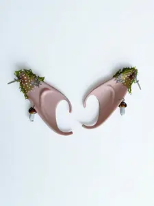 Brown gold toadstool rubber fairy pixie elf ears / halloween costume accessory cosplay elf ears / painted elf ears with earrings
