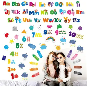 X-WPA02 68 PCS Alphabet & Letters Wall Decals, Self-Adhesive Vinyl Stickers-Letter, Weather, Number, Animal, Shape & Color, Educational ABC Letter Room Decors for Playroom, Classroom, Bedroom, Nursery, Wall Colorful Decorative