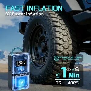 Portable Tire Inflator Air Compressor 150PSI Cordless, Long Lasting 6000mAh Battery, Dual Power Car Plug, Auto Shut Off, Digital Gauge, LED Light for Vehicles