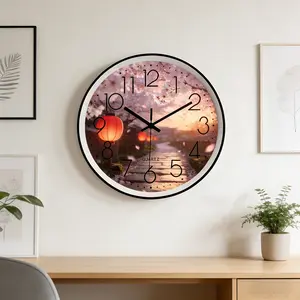 Japanese Cherry Blossom Wall Clock for Living Room, Zen Style Decorative Clock for Bedroom and Dining Room, Cross-Border Bestseller