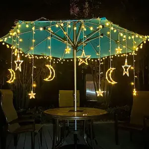 Solar Powered Moon & Star Shaped String Light, 1 Count Waterproof Solar Powered Curtain Light, Outdoor Hanging Decor for Garden Yard Patio, LED Lights, Lighting, Home