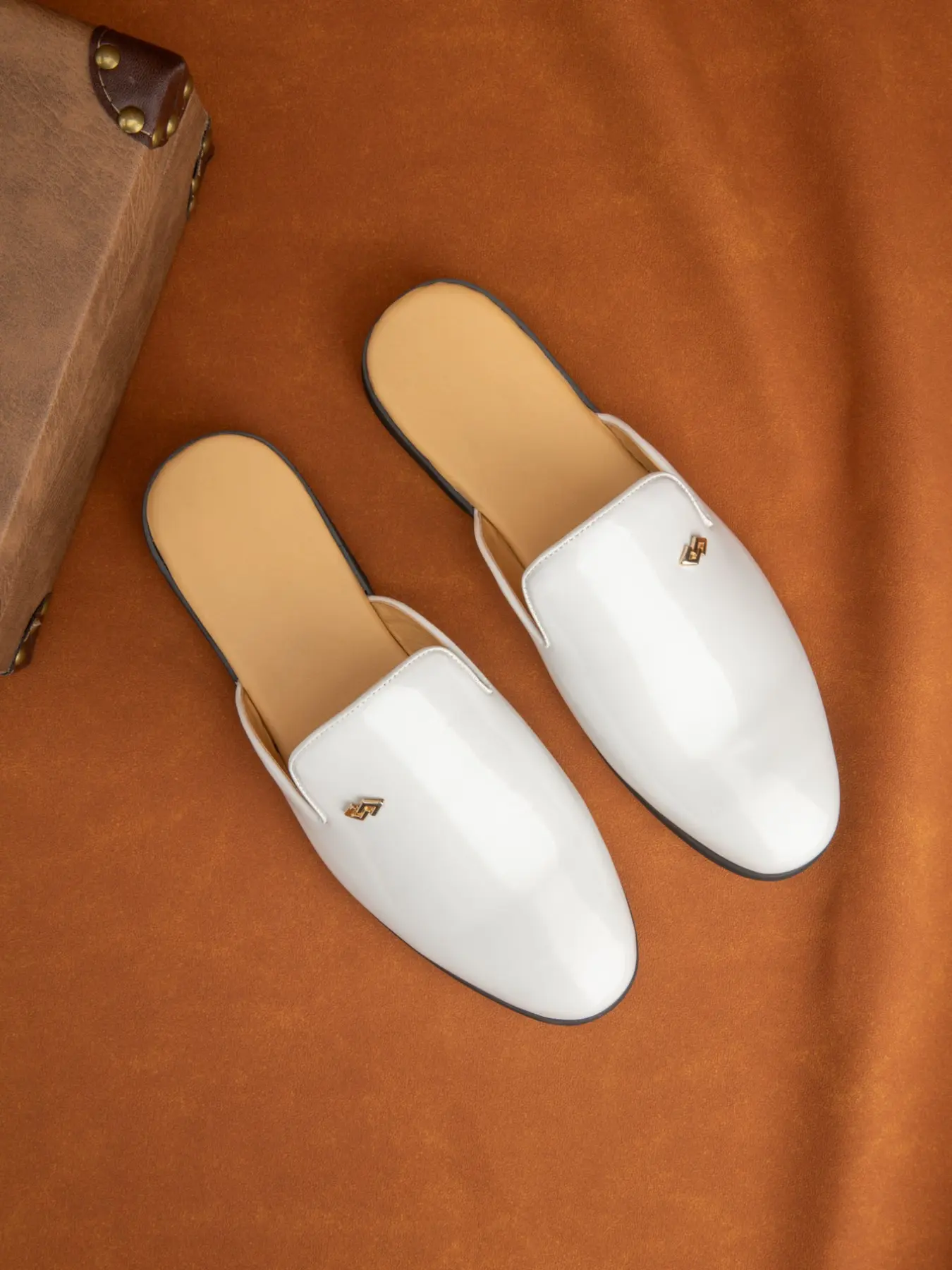 Men's Fashion Slip-On Slippers, PU Leather Upper, Rubber Sole, Casual Style, Spring & Fall, Plain Pattern, Less Than Ankle Height
