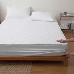 Solid Color Polyester Fitted Sheet Single Thickened Home Dorm Hotel Special Memory Foam Mattress Protector Non-Slip Fixed Bed Cover Universal for All Seasons No Pillowcase