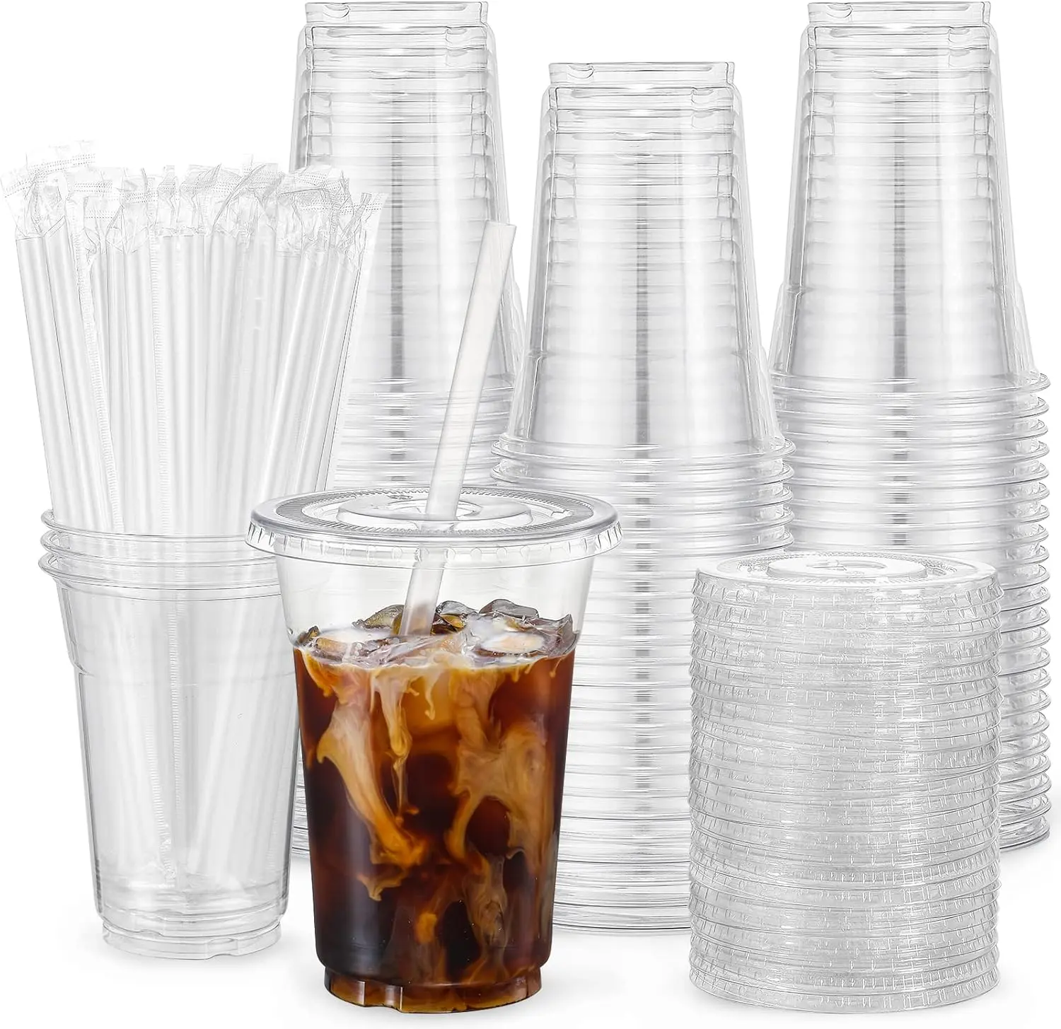 100 Sets - 16oz] Clear Plastic Cups with Lids and Straws, Disposable Iced  Coffee Cups for Smoothie, Milkshake, Cold Drinks - BPA free - TikTok Shop