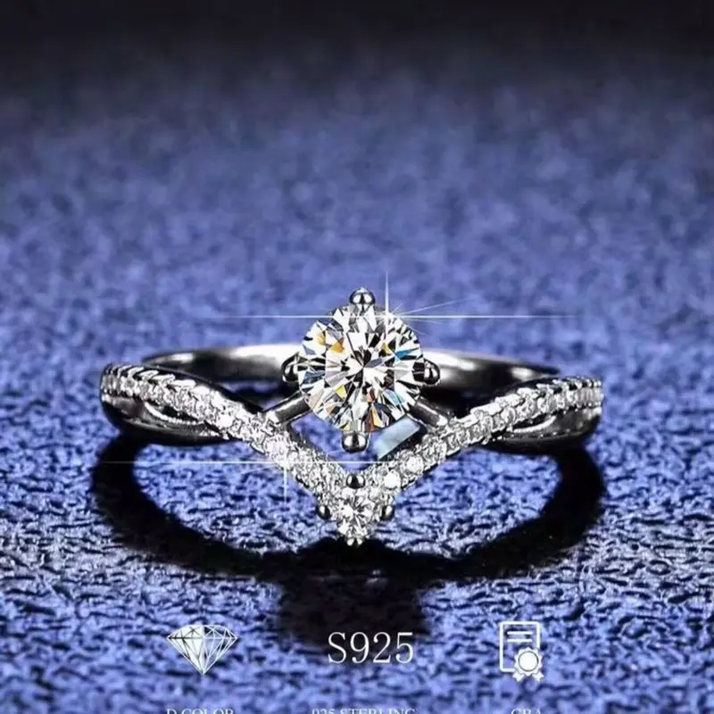 Moissanite Engagement Ring, S925 Sterling Silver Eternity Band, Size 6 Luxury Jewelry Gift for Promise or Anniversary Occasions