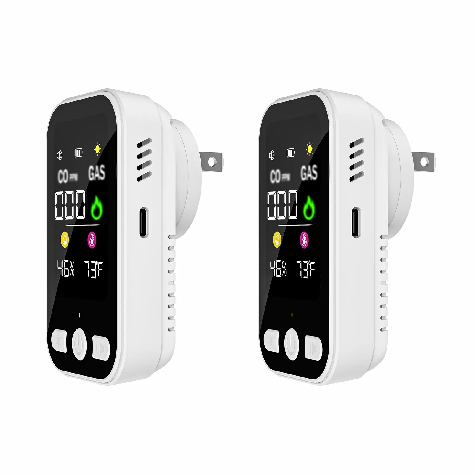 2 Packs 4 in 1 Portable Detector Plug & Play Design with HD Digital Display, Accurate Temperature Humidity Sensors & Alarms, Ideal for Home, RV, Garage, Apartment