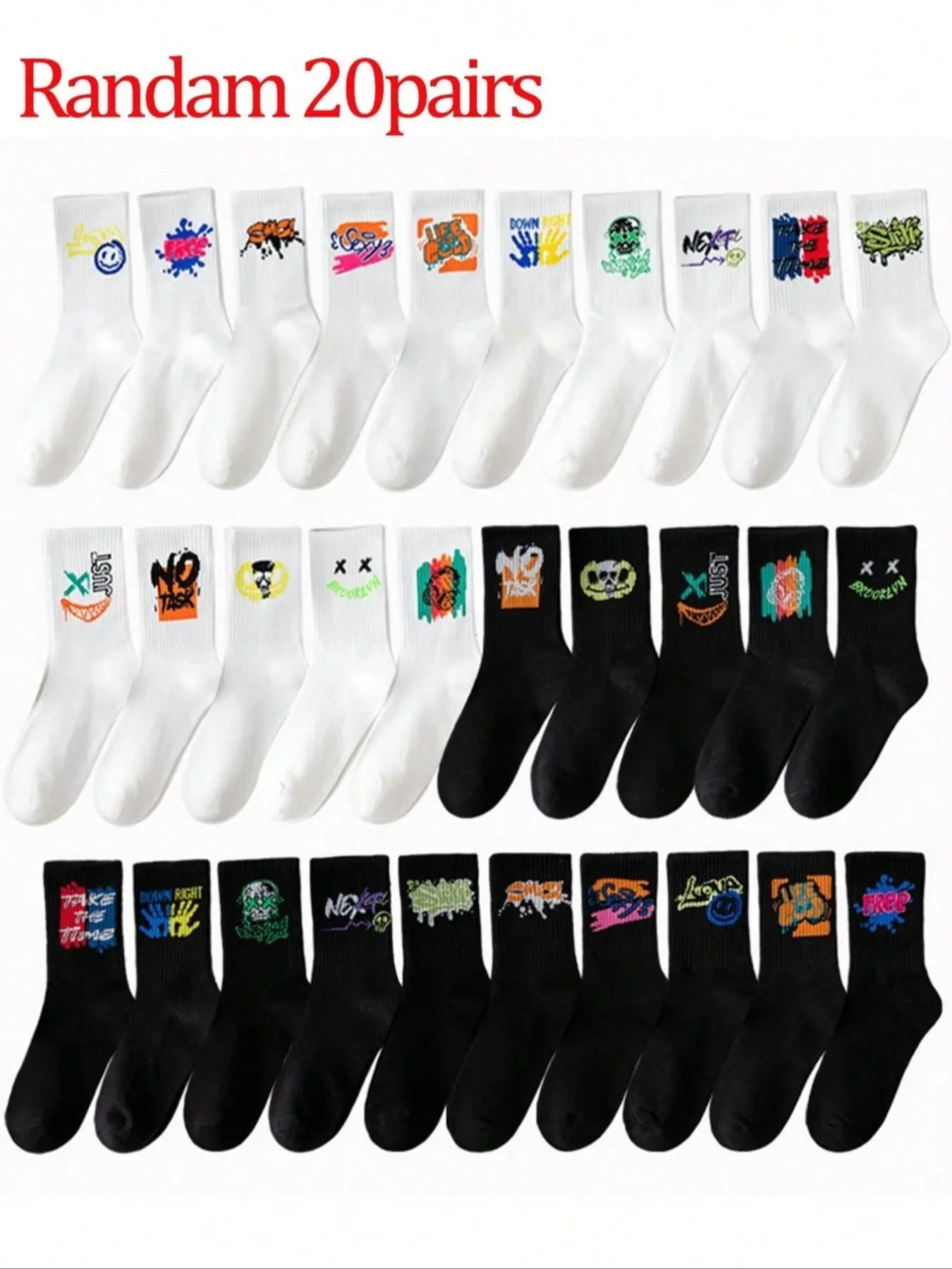 Fashion Graffiti Style Socks, Random Colors Large Size Sports Socks, Athletic Socks, Men's Mid-Calf Socks for Spring Summer Fall, Basketball Socks, All Season Socks