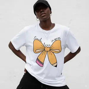 Women Teacher T-Shirt Teach LOVE Cute Pencil Heart Graphic Top Soft Breathable Casual Educator Tee Gift for Women Teachers Comfort Fit Machine Washable