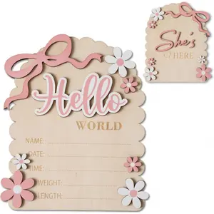 Newborn Baby Announcement Sign – Double-Sided "Hello World", She’s Here Card, Photography Prop, Creative Baby Announcement Ideas