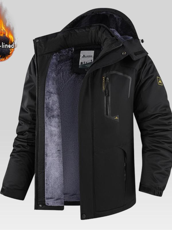 Men's Waterproof Fleece Mountain Jacket, Windproof Insulated Ski Jacket, Multi-Pocket Design, Outdoor Activities, Cold Weather, Thermal Lined Outerwear