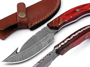Gut Hook Knives Real Damascus Hunting Knifes | Fixed Blade Skinning Knife
