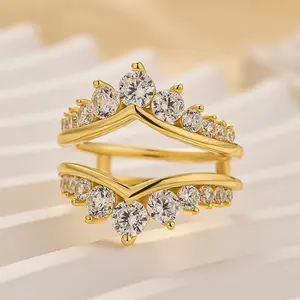 Effinny 14K Gold Plated Certified Synthetic Moissanite Wedding Ring Enhancer Non-Tarnish Hypoallergenic Half Full Eternity, 925 Sterling Silver Promise Jewelry for Women, Travel