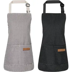 2 Pack Stripes Kids Apron, Kids Cooking Aprons with 2 Pockets, Cute Aprons for Cooking for Boys and Girls