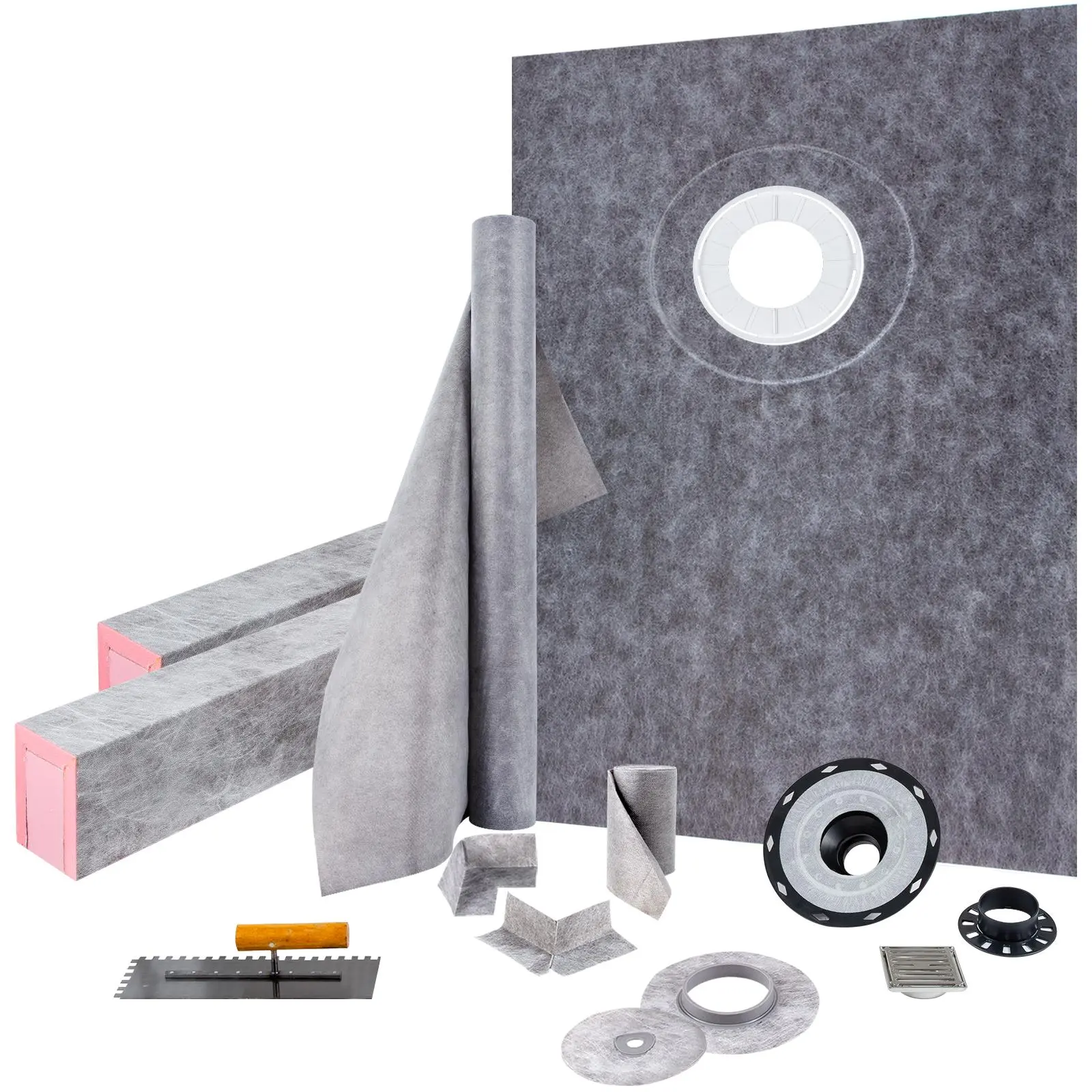 【SummerFinds】VEVOR Shower Curb Kit,  , 38\"x60\" Watertight Shower Curb Overlay with 4\" ABS Offset Bonding Flange, 4\" Stainless Steel Grate, 2 Cuttable Shower Curb and Trowel, Shower Pan Slope Sticks Fit for Bathro
