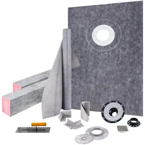 VEVOR Shower Curb Kit 38\" x 60\" Watertight Shower Curb Overlay with 4\" PVC Offset Bonding Flange,  , 4\" Stainless Steel Grate, 2 Cuttable Shower Curb and Trowel, Shower Pan Slope Sticks Fit for Bathr